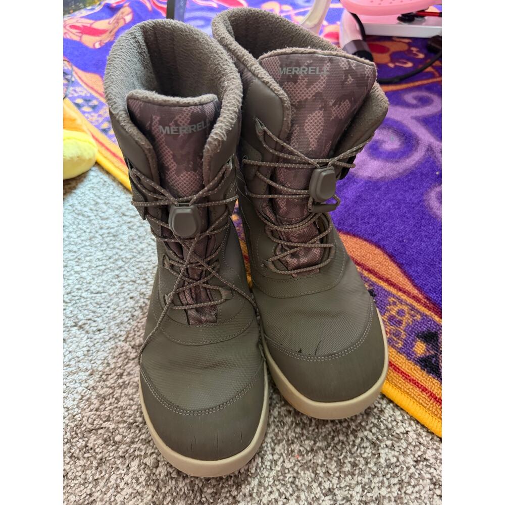 Merrell Kids Snow Bank 2.0 Waterproof Winter Boots Camo Gray Pink Size 7M